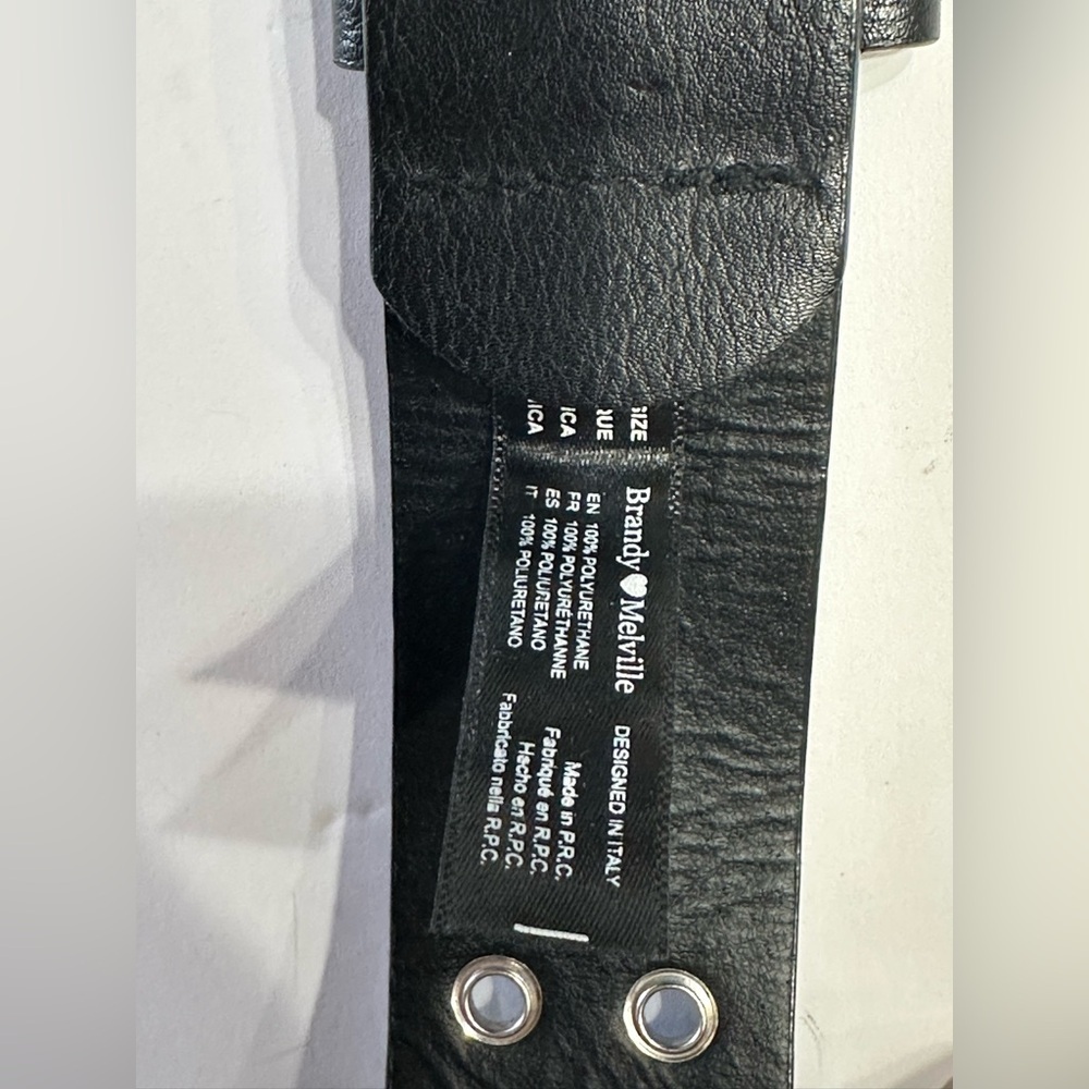 Brandy Melville Belt Black Faux Leather Double Holes One Size Silver Buckle - Picture 6 of 16